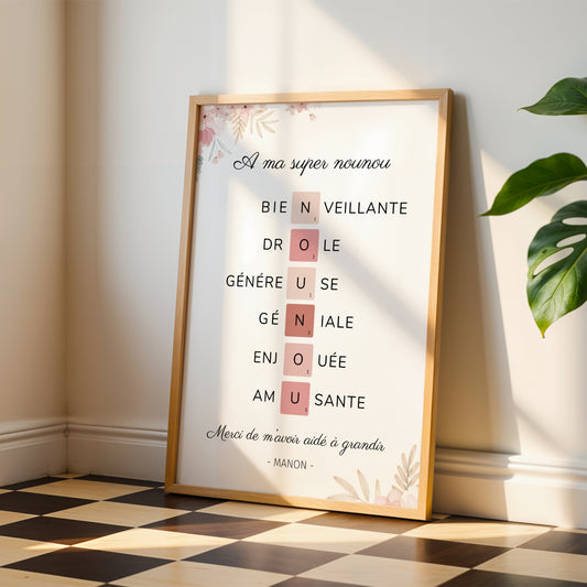 Affiche Nounou  Scrabble personnalisée