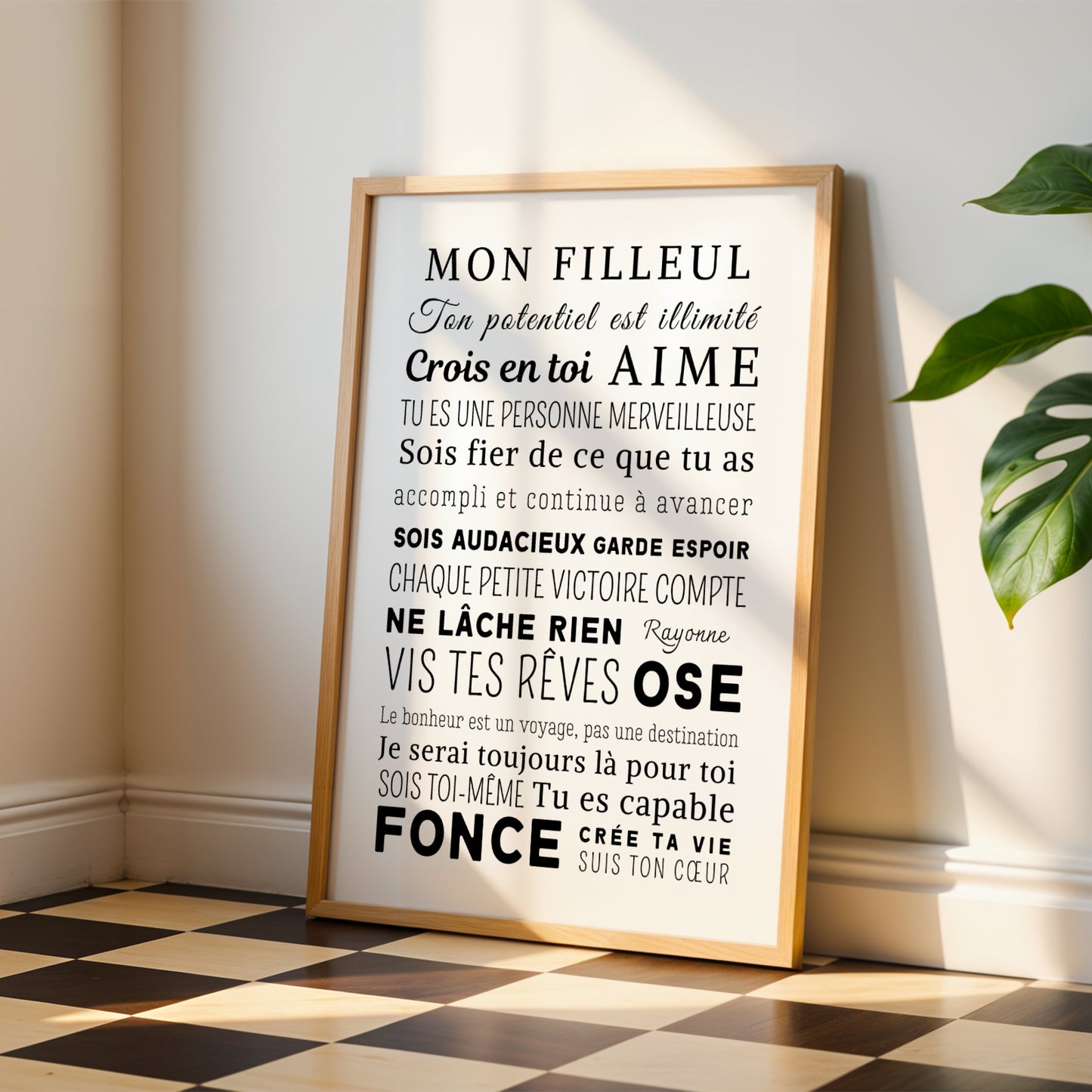 Affiche Mon Filleul – Idée Cadeau Baptême  – Poster inspirant et motivant – Idée cadeau parrain et marraine