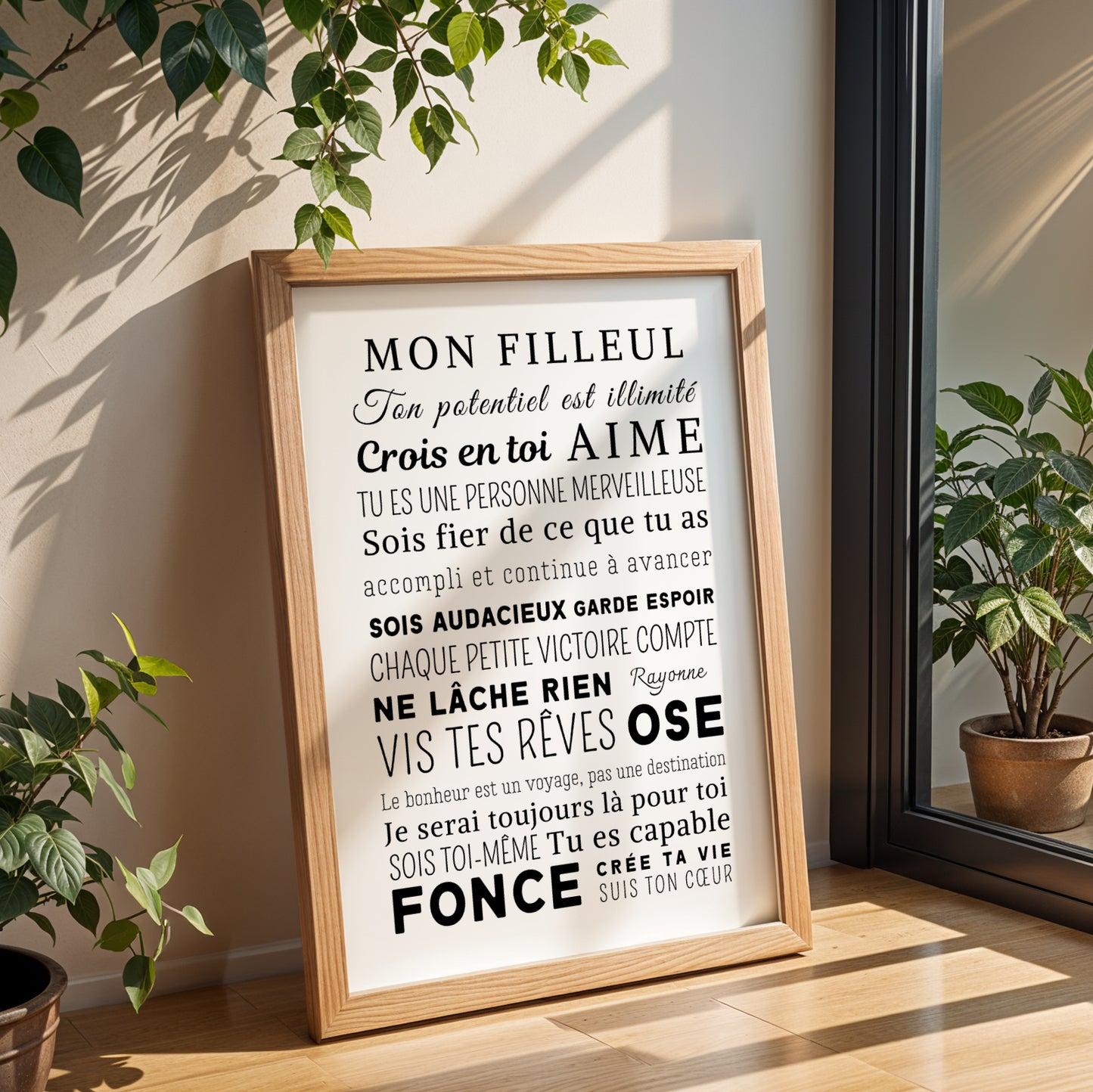 Affiche Mon Filleul – Idée Cadeau Baptême  – Poster inspirant et motivant – Idée cadeau parrain et marraine