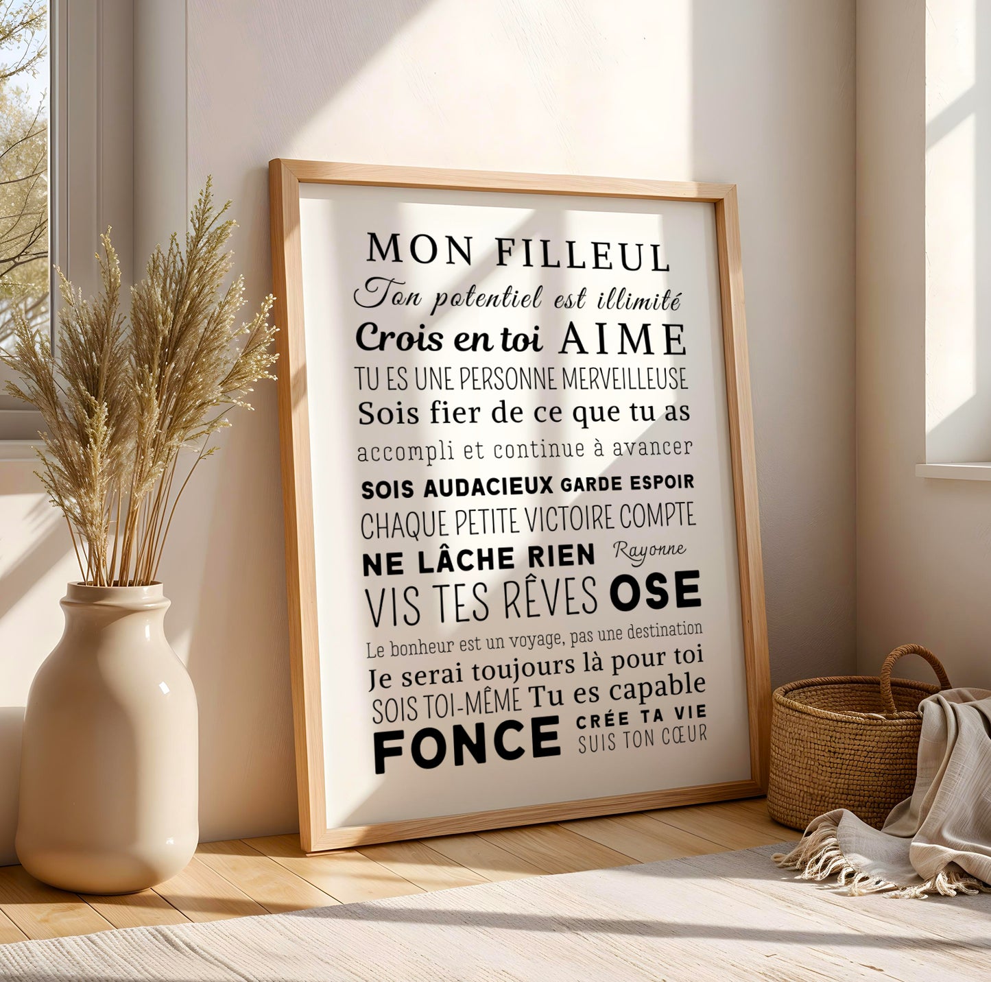 Affiche Mon Filleul – Idée Cadeau Baptême  – Poster inspirant et motivant – Idée cadeau parrain et marraine