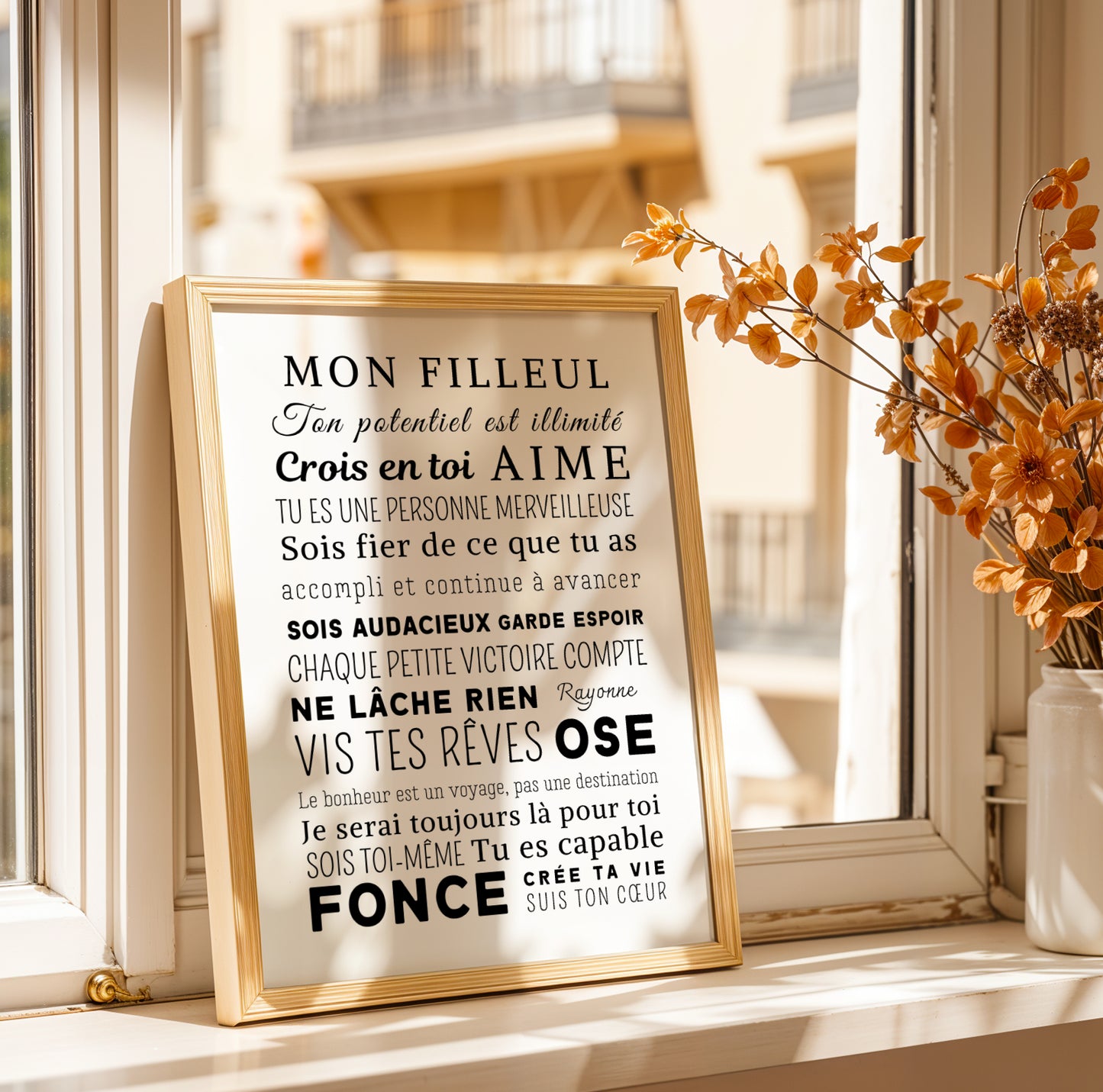 Affiche Mon Filleul – Idée Cadeau Baptême  – Poster inspirant et motivant – Idée cadeau parrain et marraine