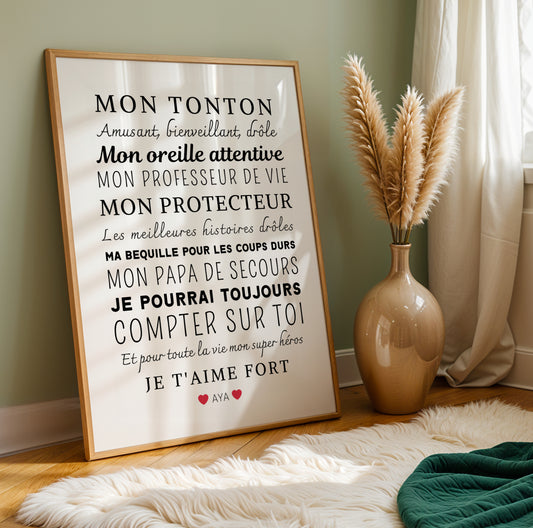 Affiche tonton personnalisée - cadeau personnalisé tonton