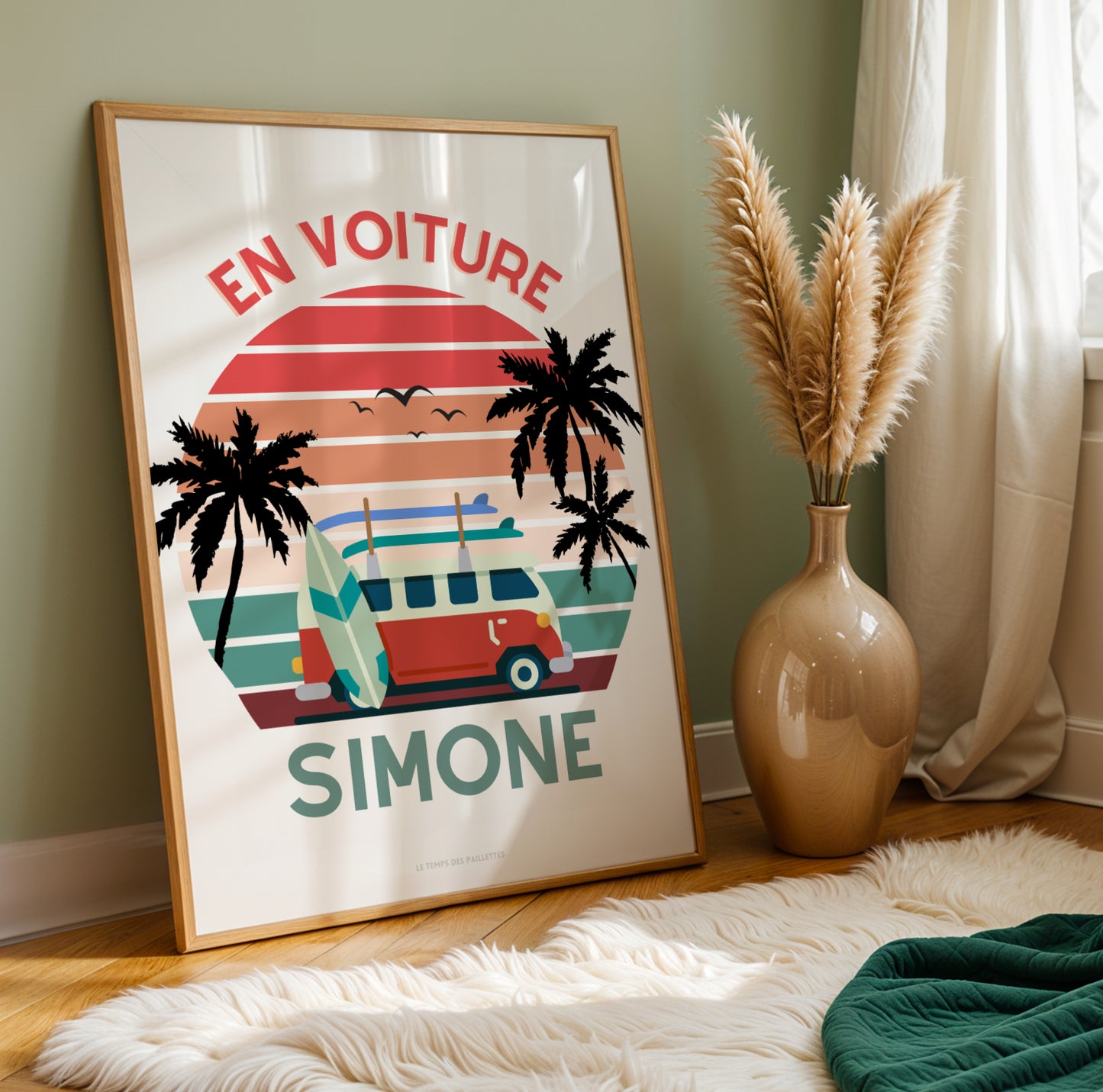 Affiche En voiture Simone - Affiche voyage et van - Affiche vintage sunset avec van  par Le Temps des Paillettes