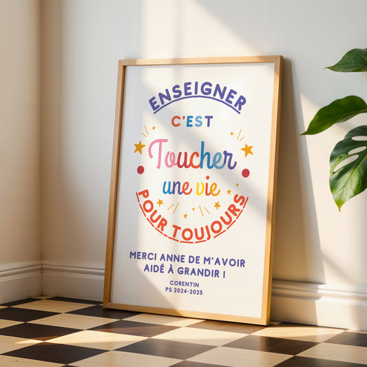 Affiche Citation Maîtresse Personnalisée – Cadeau Fin d'Année Scolaire Original Coloré