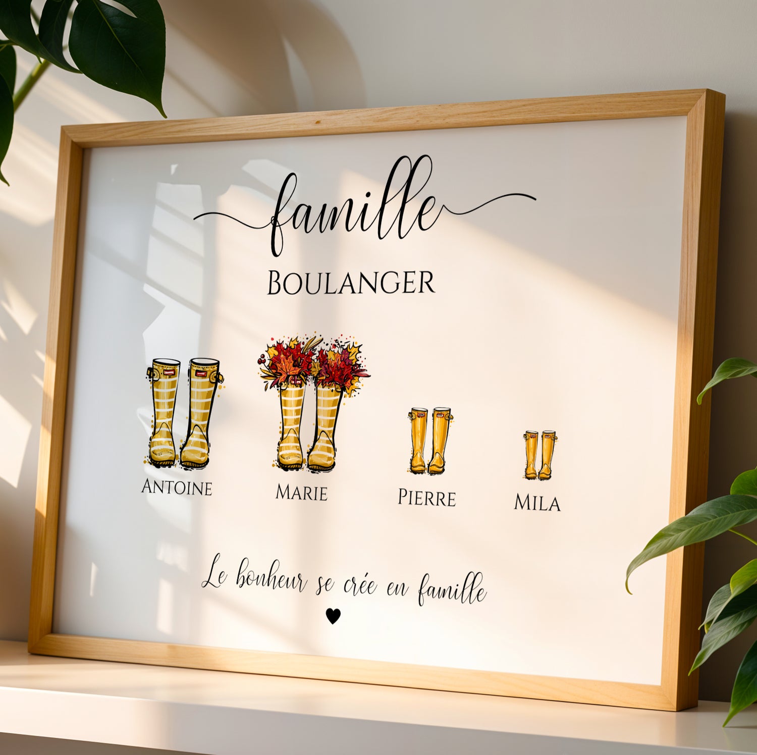 Affiche Famille Personnalisée Bottes de Pluie – Portrait Illustré Prénoms Cadeau Noël Famille Recomposée - Image 8