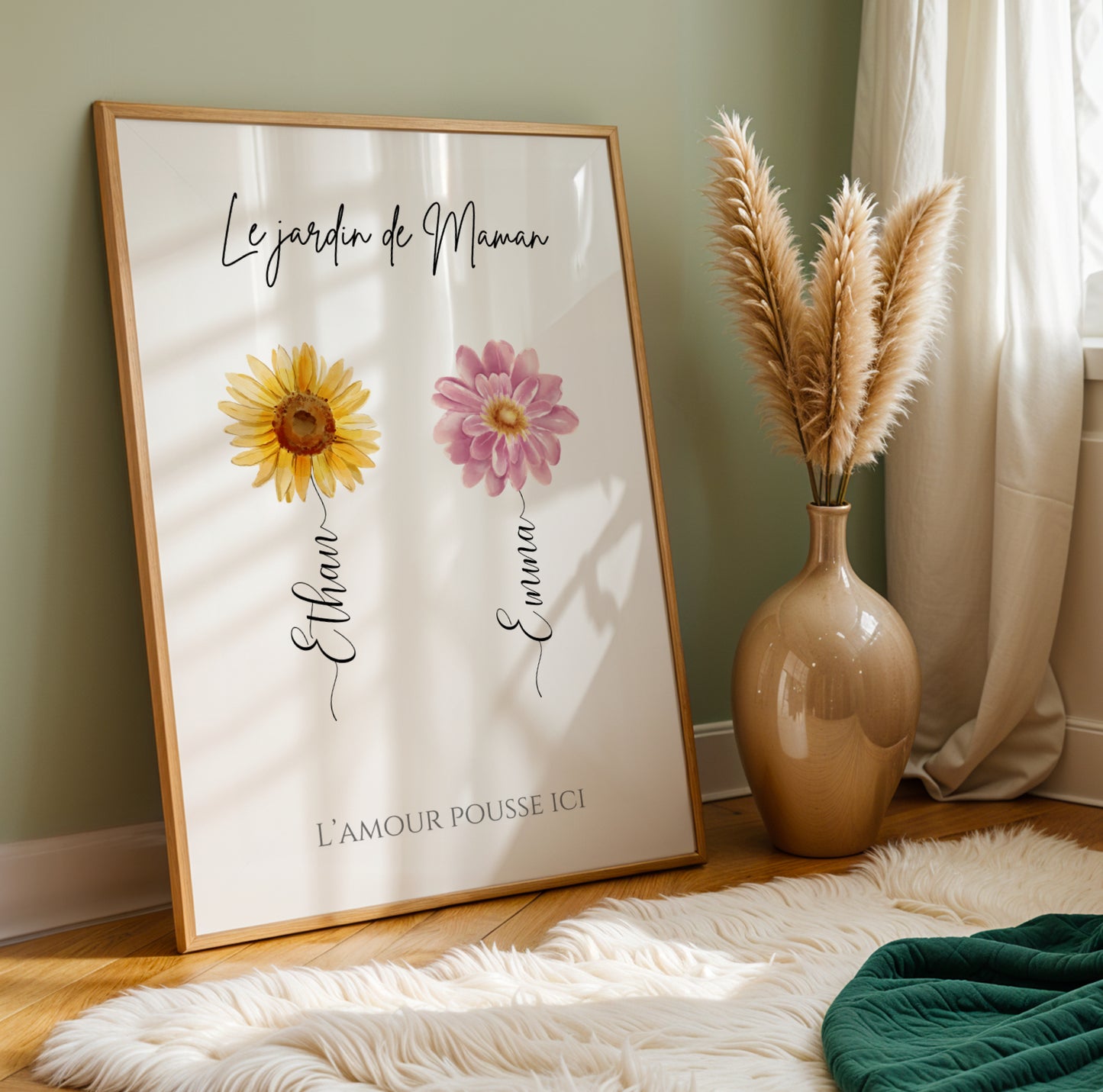 Affiche maman et fleurs personnalisée – Cadeau avec prénoms des enfants
