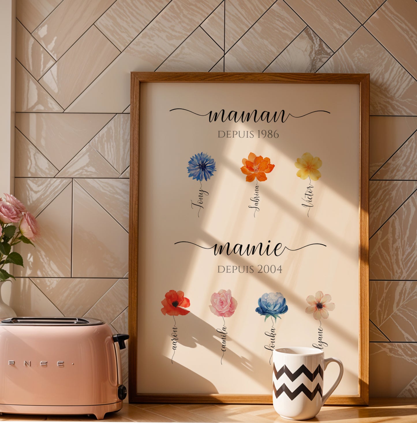 Framed personnalisé affiche mamie fleurs colorées Fête des Grands-Mères décoration murale.