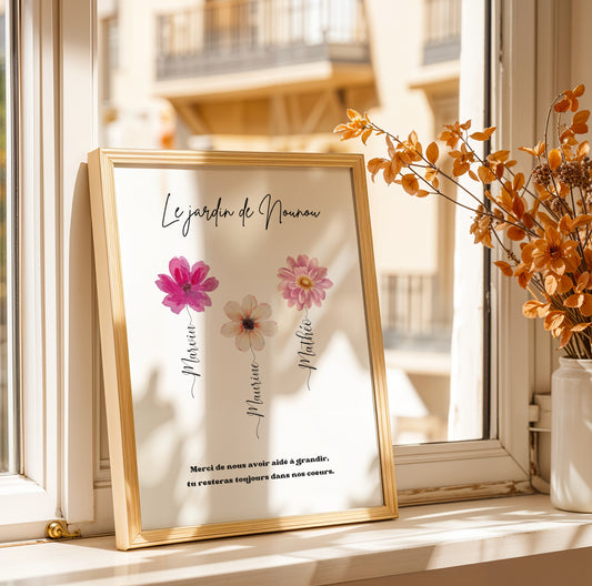 Affiche personnalisée « Le jardin de Nounou » -  cadeau nounou fin de contrat - Poster pour merci  nounou