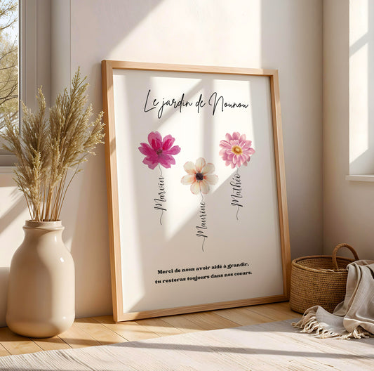 Affiche personnalisée « Le jardin de Nounou » -  cadeau nounou fin de contrat - Poster pour merci  nounou