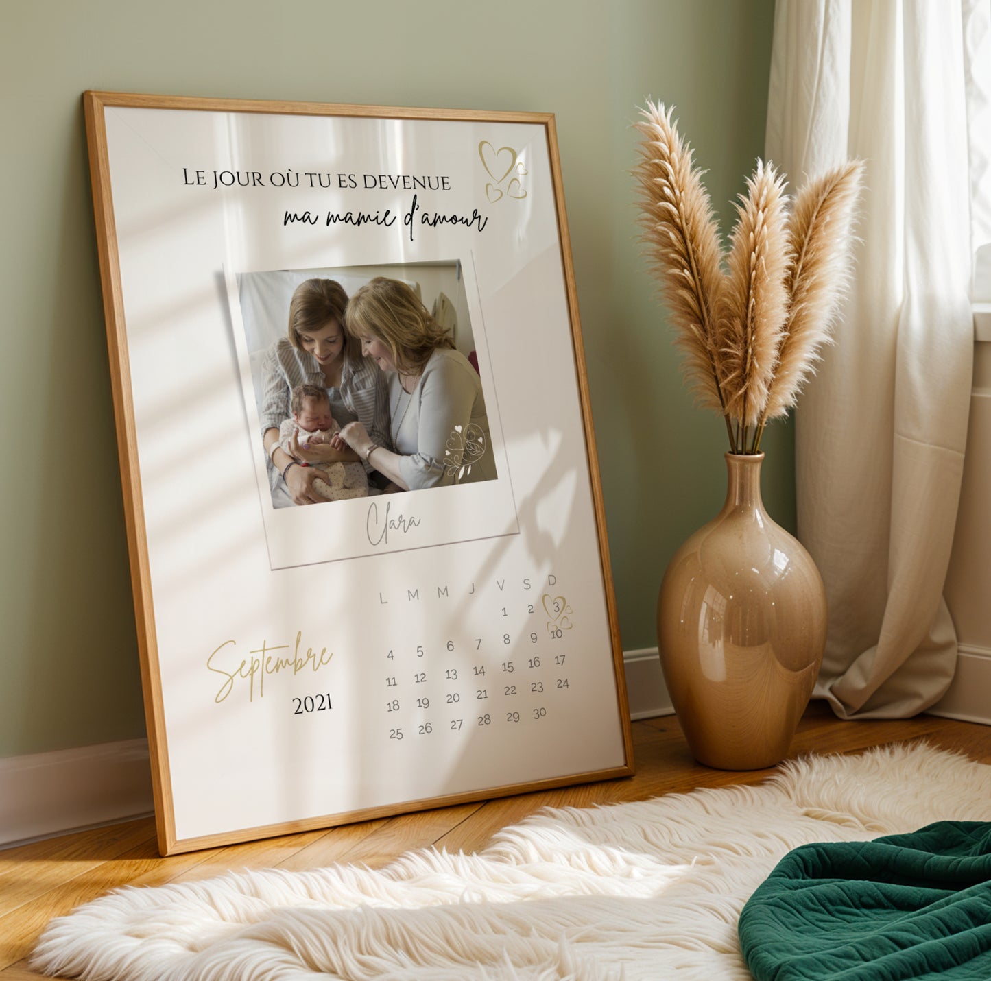 Affiche Mamie Personnalisée A4 in gold with photo and custom birthdate, Fête des Grands-Mères gift poster.