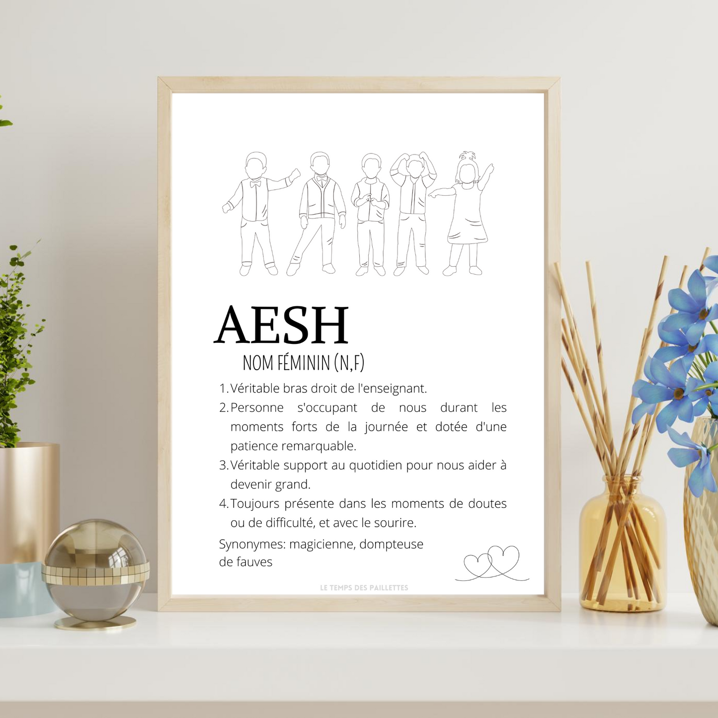 Affiche définition AESH personnalisée - cadeau AESH personnalisée - cadre AESH par Le Temps des Paillettes