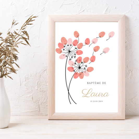 Arbre à empreintes pissenlit pour baptême / anniversaire - Affiche empreinte personnalisée par le Temps des Paillettes - Le Temps des Paillettes
