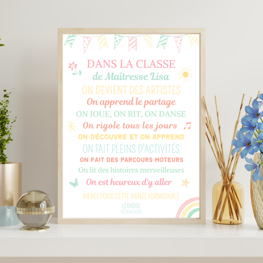 Affiche personnalisée Maitresse - Cadeau salle de classe - fin d'année scolaire personnalisable par Le Temps des Paillettes - Le Temps des Paillettes
