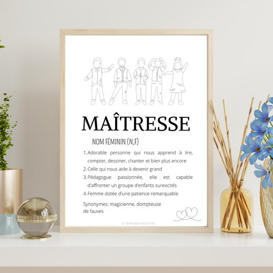 Affiche définition maitresse personnalisée - cadeau maitresse personnalisée - cadre maitresse par Le Temps des Paillettes - Le Temps des Paillettes