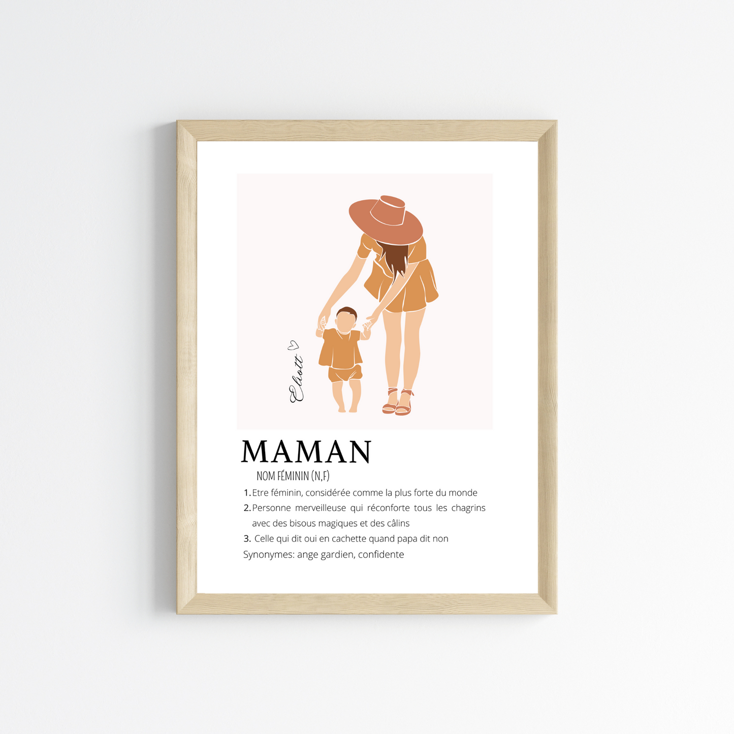 Affiche définition maman personnalisée avec illustration abstract et prénom enfant par Le Temps des Paillettes