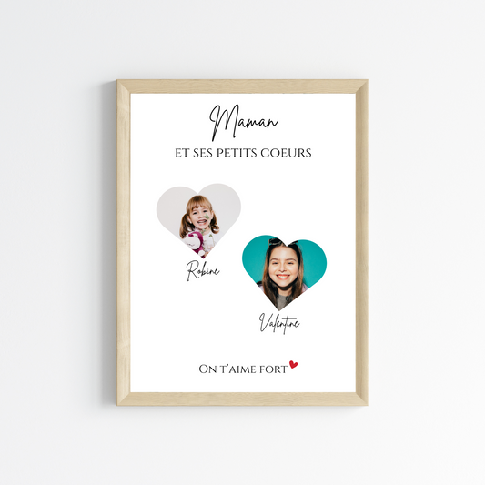Affiche maman personnalisée photos - maman et ses petits coeurs par Le Temps des Paillettes - Le Temps des Paillettes
