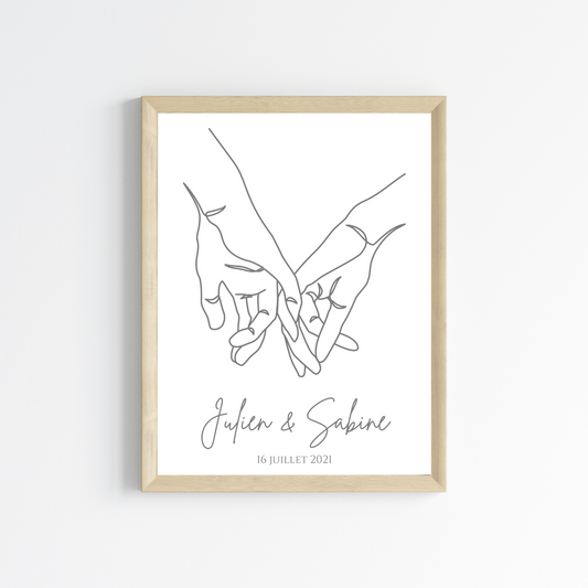 Affiche couple mains single line - Affiche couple minimaliste - Cadeau de Saint valentin par Le Temps des Paillettes