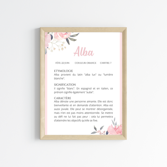 Affiche définition prénom enfant - affiche étymologie & caractère par Le Temps des Paillettes - Le Temps des Paillettes