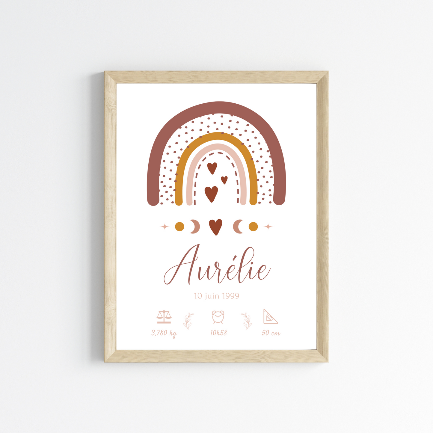 Affiche bébé arc en ciel bohème -  cadeau naissance  personnalisé terracotta   par Le Temps des Paillettes - Le Temps des Paillettes