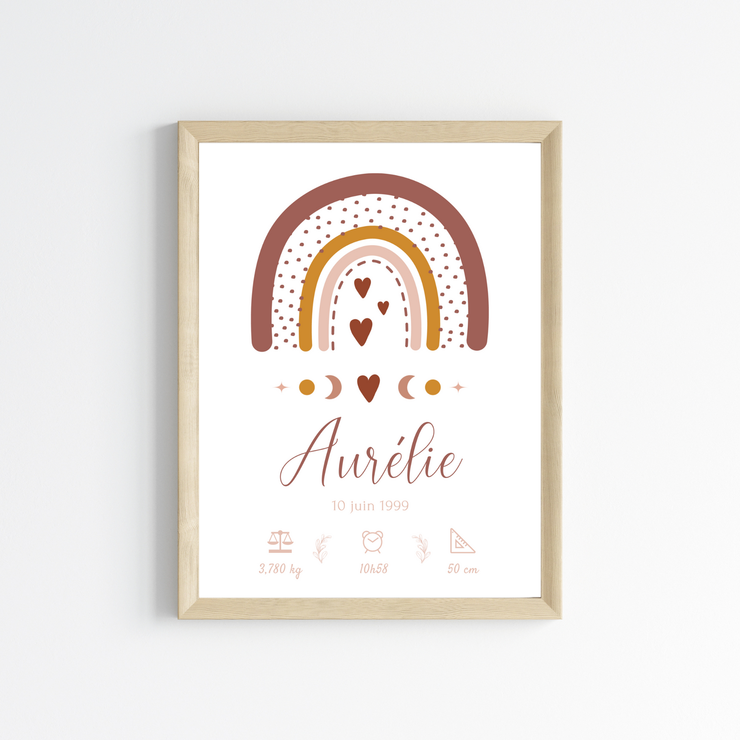 Affiche bébé arc en ciel bohème -  cadeau naissance  personnalisé terracotta   par Le Temps des Paillettes - Le Temps des Paillettes