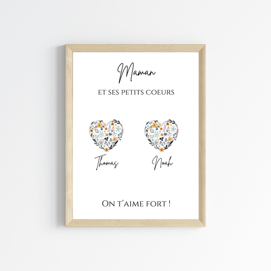Affiche maman personnalisée - maman et ses petits coeurs par Le Temps des Paillettes - Le Temps des Paillettes
