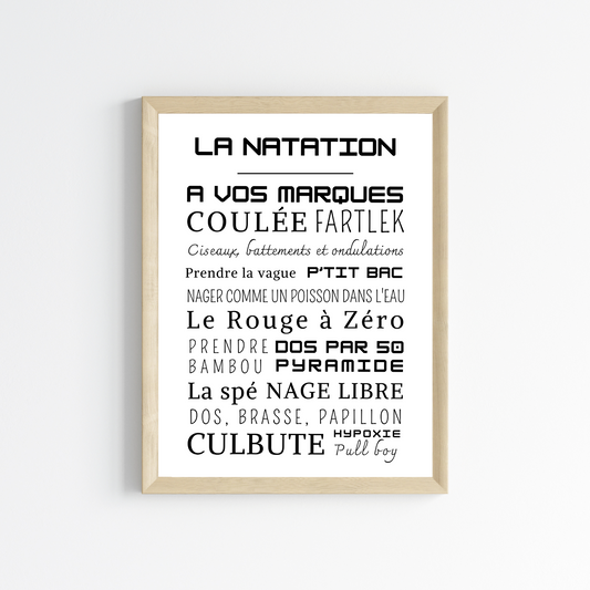 Affiche natation - Affiche mots et expressions de natation - Poster natation par Le Temps des Paillettes - Le Temps des Paillettes