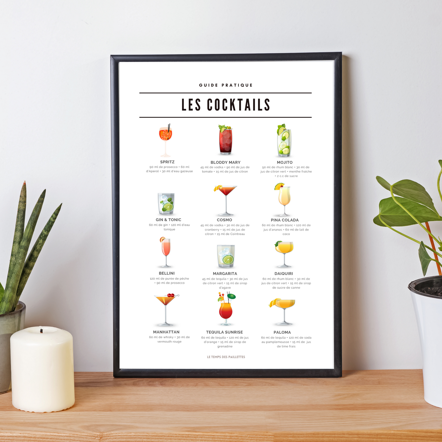 Affiche cocktails- Guide cocktails français - décoration pour bars par Le Temps des Paillettes