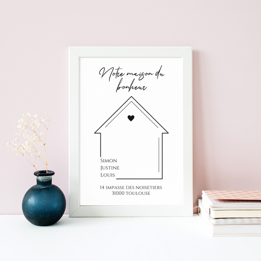 Affiche famille minimaliste, Affiche Maison personnalisée avec prénoms - Cadeau personnalisé par Le Temps des Paillettes - Le Temps des Paillettes