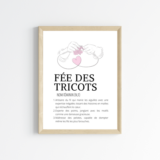Affiche définition fée des Tricots - Affiche couturière tricoteuse par Le Temps des Paillettes - Le Temps des Paillettes