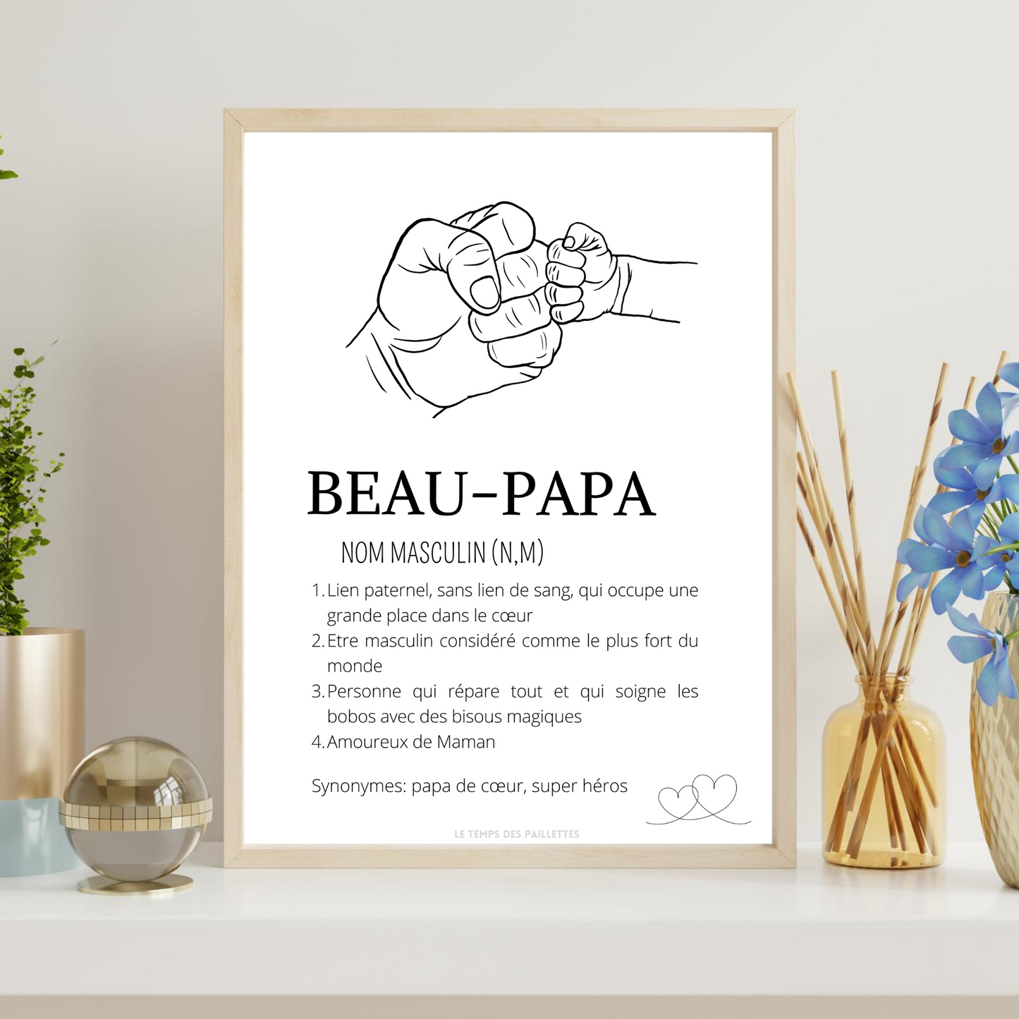 Affiche définition Beau père et single line - Cadeau beau papa - Cadeau fête des pères  par Le Temps des Paillettes