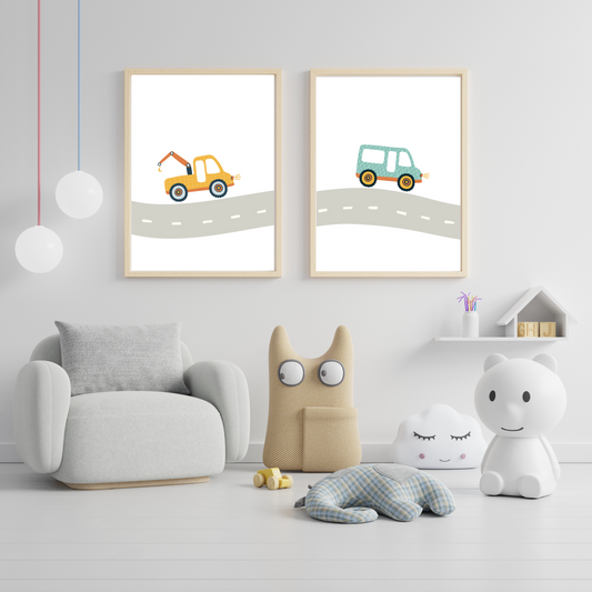 Set affiches enfant route & véhicules - poster bébé voitures par Le Temps des Paillettes - Le Temps des Paillettes