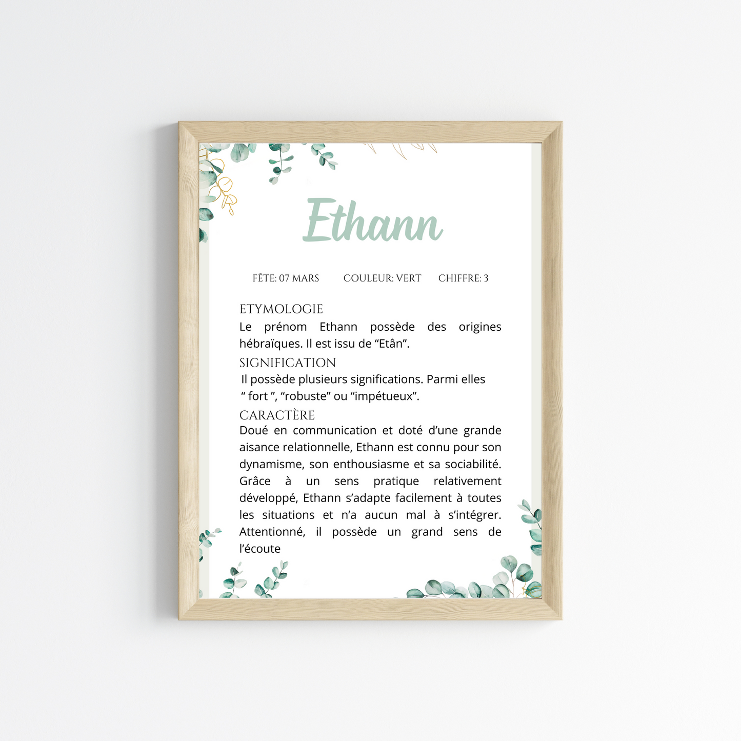 Affiche prénom enfant eucalyptus , étymologie & caractère  prénom par Le Temps des Paillettes