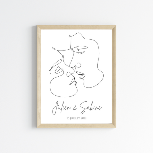 Affiche couple personnalisée - Affiche couple single line avec prénoms par Le Temps des Paillettes