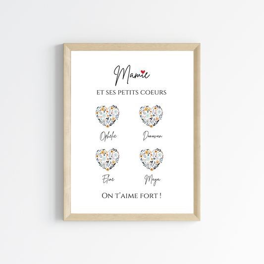 Affiche mamie coeur personnalisée  - Affiche mamie avec prénoms petits enfants par Le Temps des Paillettes