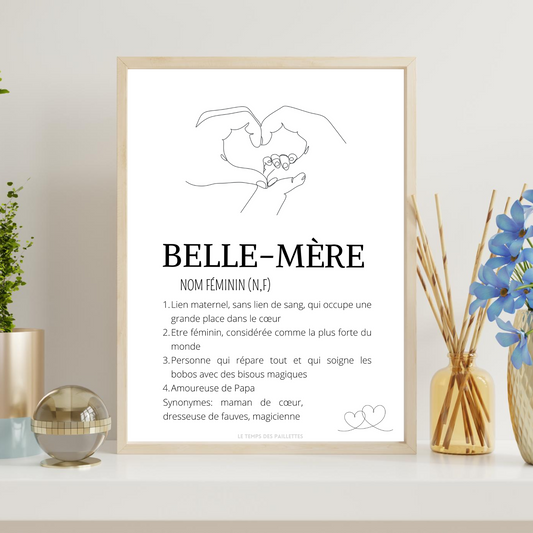 Affiche Définition belle mère personnalisée - Cadeau fête des mères - cadeau pour belle maman par Le Temps des Paillettes - Le Temps des Paillettes