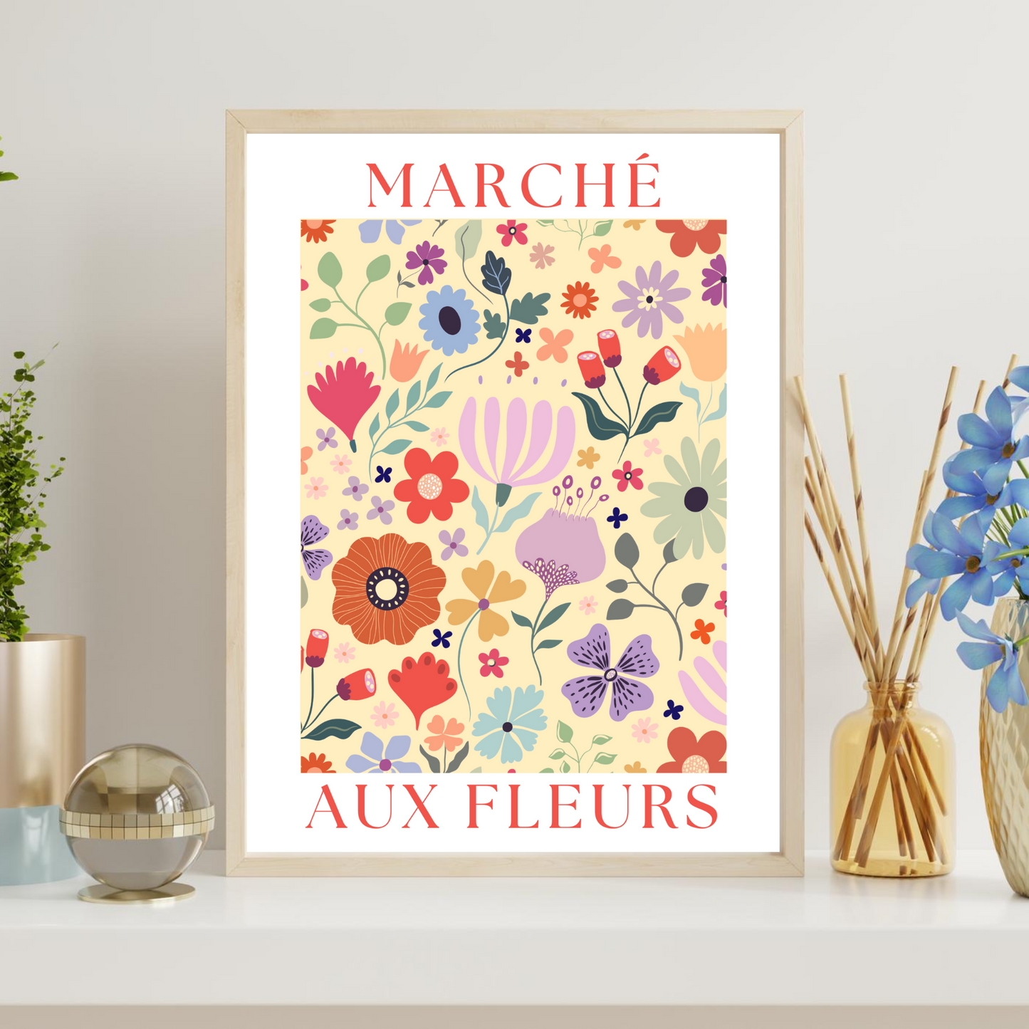 Affiche Marché aux Fleurs - décoration fleurs  par le Temps des Paillettes