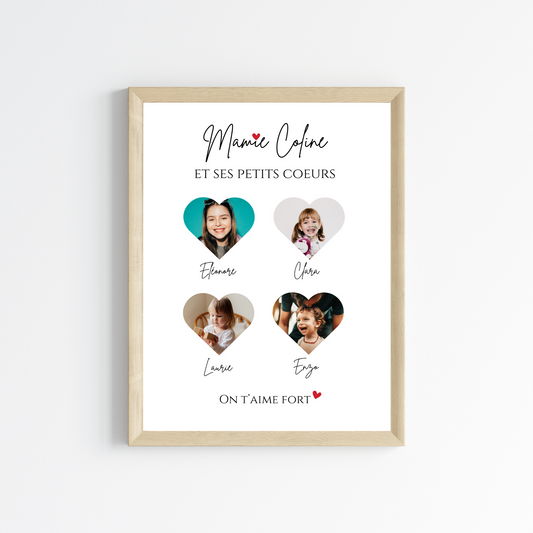 Affiche mamie coeurs et photo personnalisée - Affiche mamie avec prénoms petits enfants par Le Temps des Paillettes - Le Temps des Paillettes