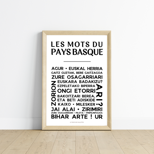 Affiche mots basque - Affiche pays basque - Poster EUSKAL - Poster Euskal Herria par Le Temps des Paillettes - Le Temps des Paillettes