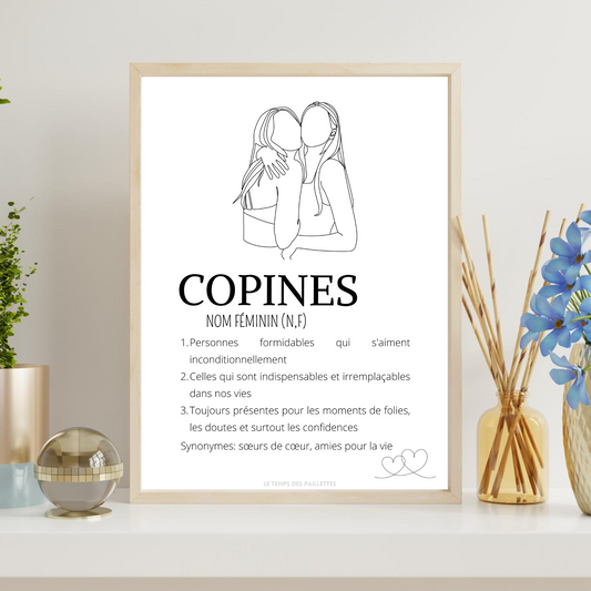 Affiche définition copines - cadeau pour meilleures amies - cadeau minimaliste BFF par Le Temps des Paillettes - Le Temps des Paillettes