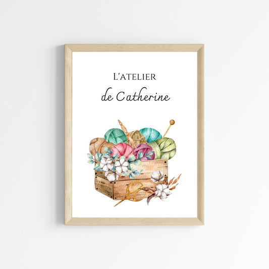 Affiche Atelier de Tricot Personnalisée - Affiche couturière tricoteuse personnalisée par Le Temps des Paillettes - Le Temps des Paillettes
