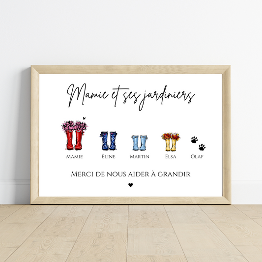 Affiche mamie et bottes de pluie - Affiche mamie personnalisée - cadeau mamie personnalisée par Le Temps des Paillettes - Le Temps des Paillettes