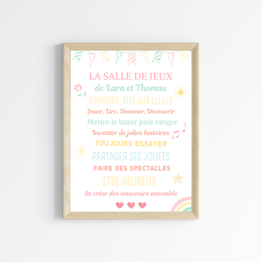 Affiche salle de jeux enfant - les règles de la salle de jeux par Le Temps des Paillettes - Le Temps des Paillettes