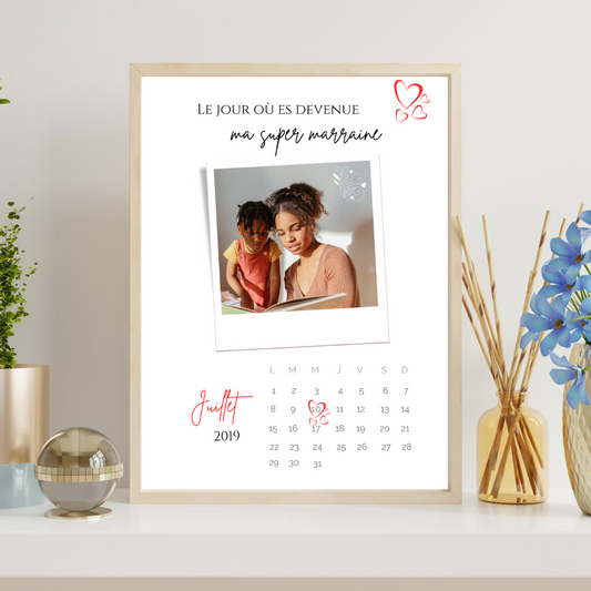 Affiche Marraine Personnalisée avec Photos et Date | Cadeau Unique pour Marraine - Le Temps des Paillettes