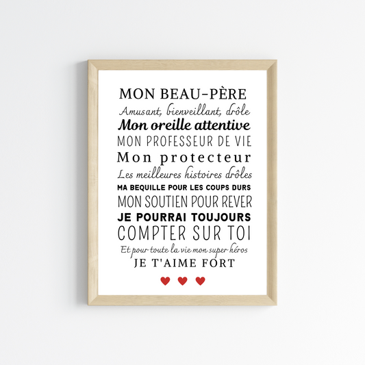 Affiche beau père personnalisée - Cadeau beau papa personnalisée - Cadeau fête des pères par Le Temps des Paillettes - Le Temps des Paillettes