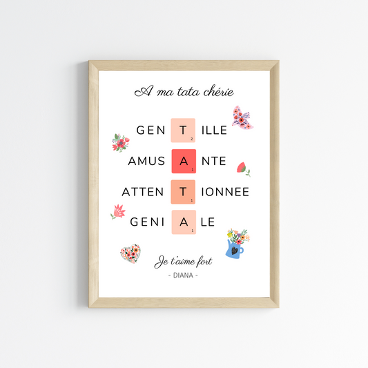 Affiche tata scrabble personnalisée - cadeau pour tata personnalisé  par Le Temps des Paillettes - Le Temps des Paillettes