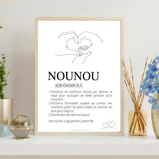 Affiche définition nounou personnalisé - Poster merci nounou - Cadeau personnalisé nounou par Le Temps des Paillettes - Le Temps des Paillettes