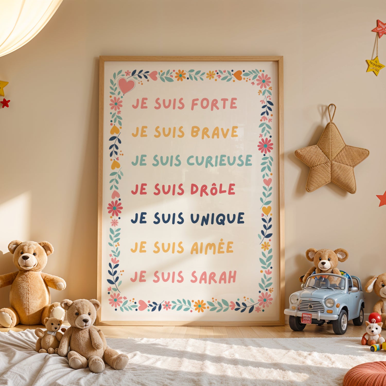 Affiche d'affirmations positives personnalisée pour filles, décoration de chambre de filles avec fleurs et couleurs pastel