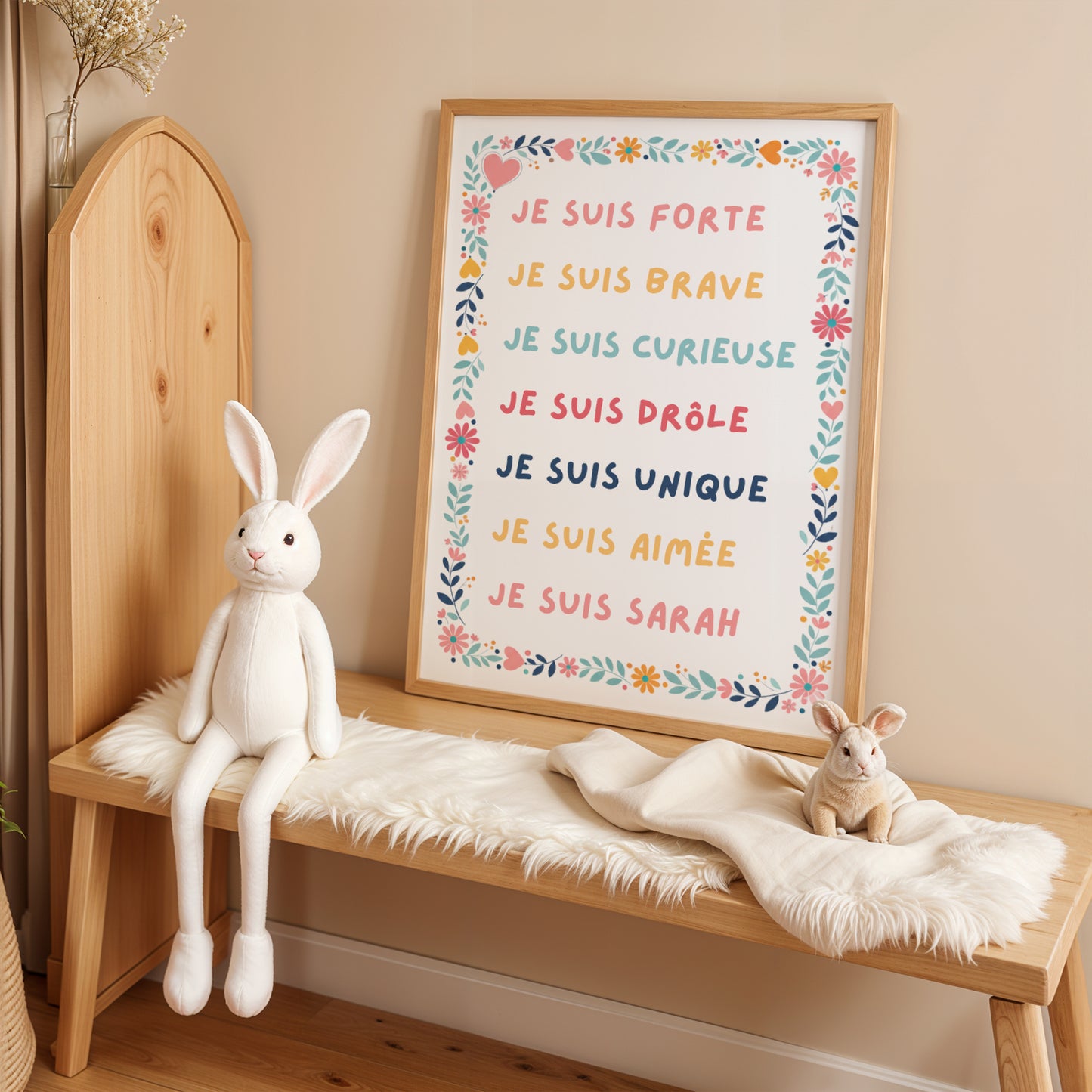 Affiche d'affirmations positives personnalisée pour filles, décoration de chambre de filles avec fleurs et couleurs pastel