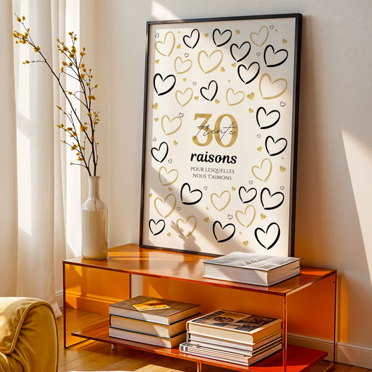 Anniversaire 30 ans - Affiche raisons pour lesquelles nous t’aimons - Décoration de fête Le Temps des Paillettes