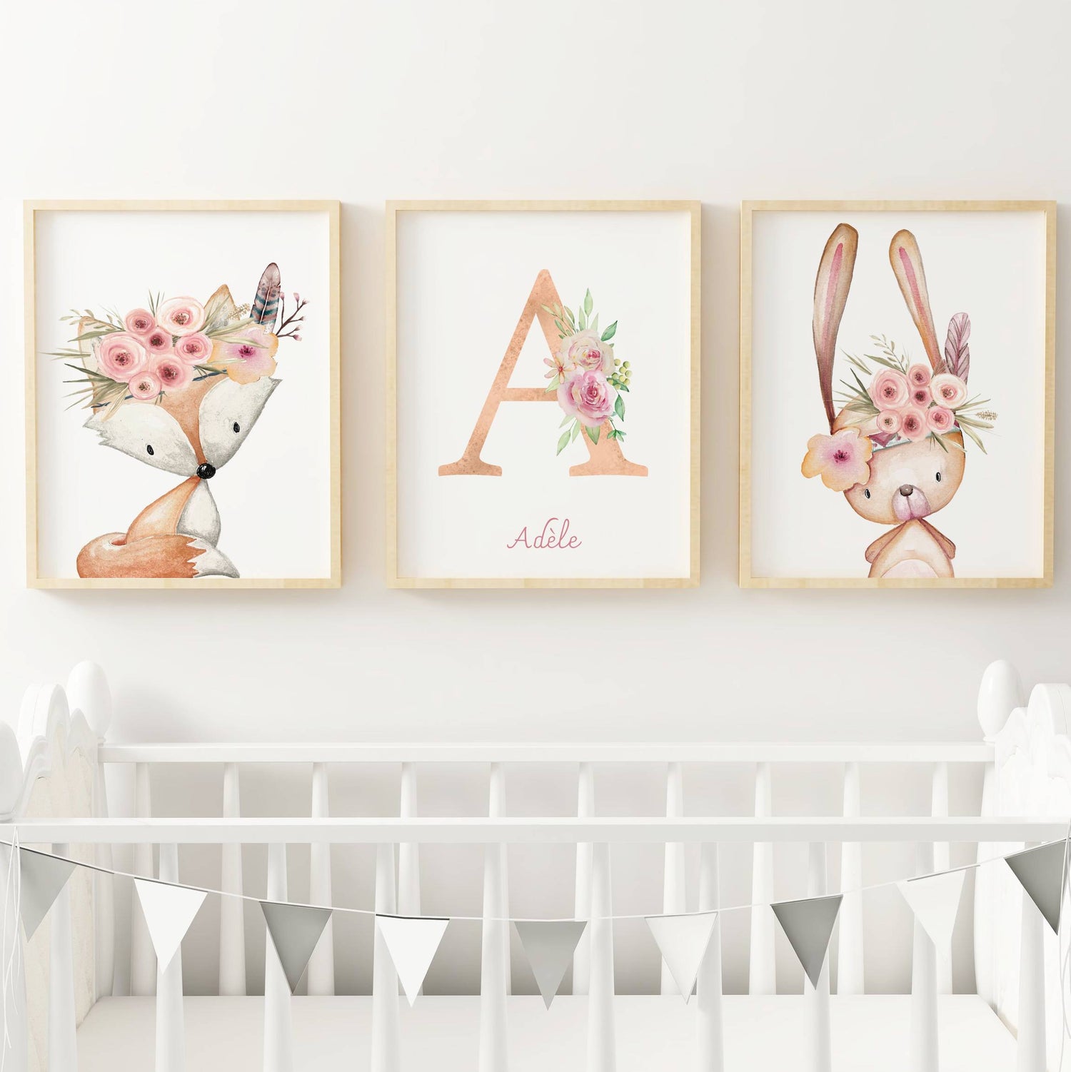 Lot 3 Affiches Chambre Enfant Animaux Forêt Aquarelle Renard Lapin – Galerie Murale Personnalisée Prénom Cadeau Naissance - Image 5